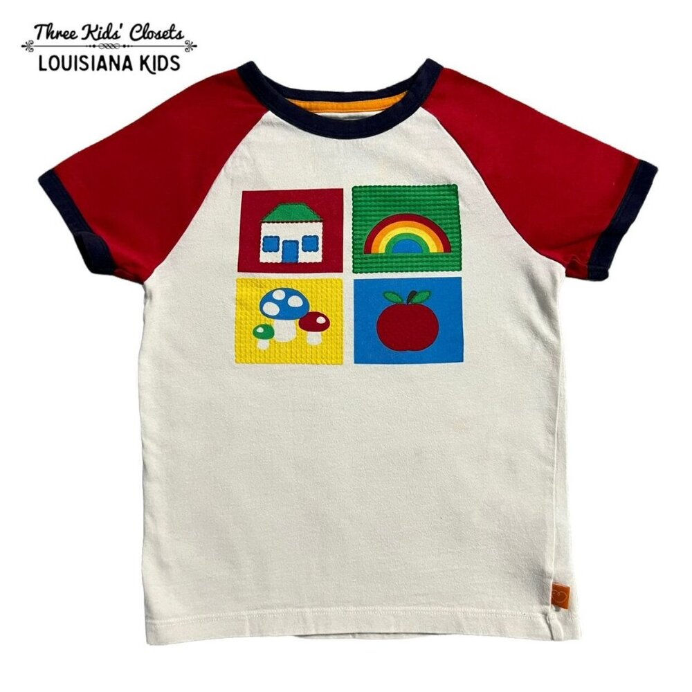 Little Bird By Jools Oliver 3-4Y HTF Raglan Tee House Rainbow Mushrooms Apple